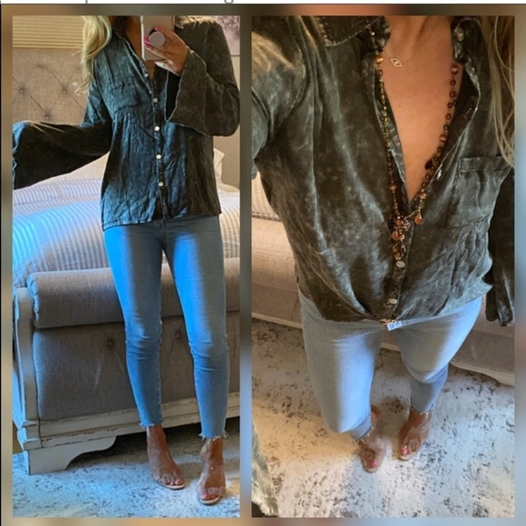 Chaser Tops - Chaser Vintage Forest Green/Smoke Blk Button Down